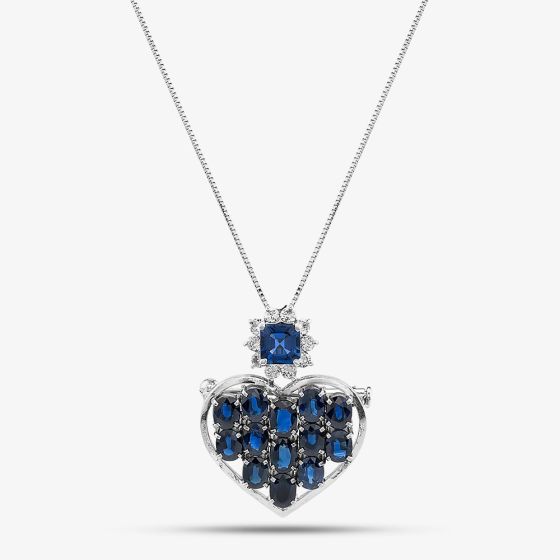 Second Hand Platinum 5.35ct Sapphire & 0.46ct Diamond Heart Pendant & 16-18 Inch Box Chain 43141227