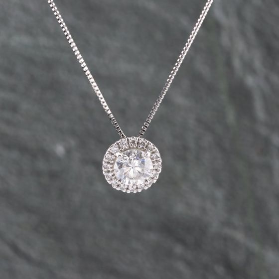 Second Hand Platinum 1.18ct Brilliant Cut Diamond Round Halo Pendant & 16-18 Inch Box Chain 43141232