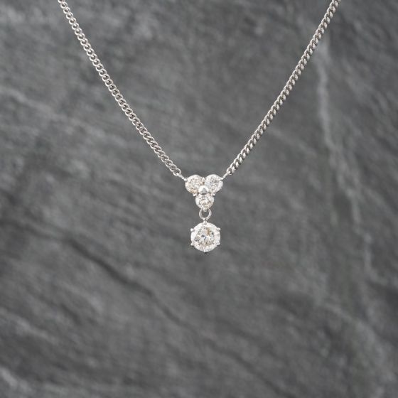Second Hand Platinum 1.51ct Brilliant Cut Diamond Four Stone Dropper Pendant & 16 Inch Curb Chain 43141235