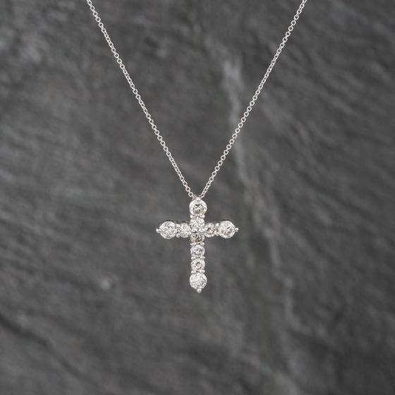 Second Hand Platinum 1.01ct Brilliant Cut Diamond Set Cross Pendant & 16 Inch Trace Chain 43141239