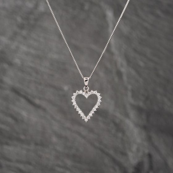 Second Hand Platinum 0.48ct Brilliant Cut Diamond Open Heart Pendant & 16-18 Inch Box Chain 43141240