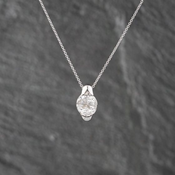 Second Hand Platinum 1.08ct Diamond Four Stone Pendant & 16 Inch Trace Chain 43141243
