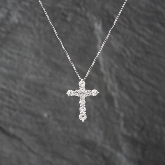 Second Hand Platinum 1.00ct Brilliant Cut Diamond Set Pendant & 16 Inch Trace Chain 43141245