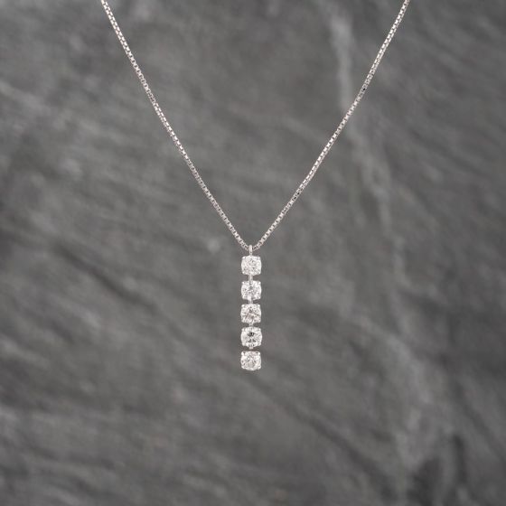 Second Hand Platinum 1.00ct Brilliant Cut Diamond Five Stone Pendant & 16-18 Inch Box Chain 43141252