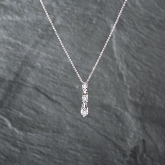 Second Hand 14ct White Gold 1.00ct Brilliant Cut Diamond Graduated Three Stone Pendant & 18 Inch Foxtail Chain 43141257
