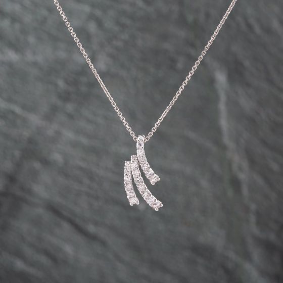 Second Hand 18ct White Gold 1.00ct Brilliant Cut Diamond 3 Bar Dropper Pendant & 16 Inch Trace Chain 43141260