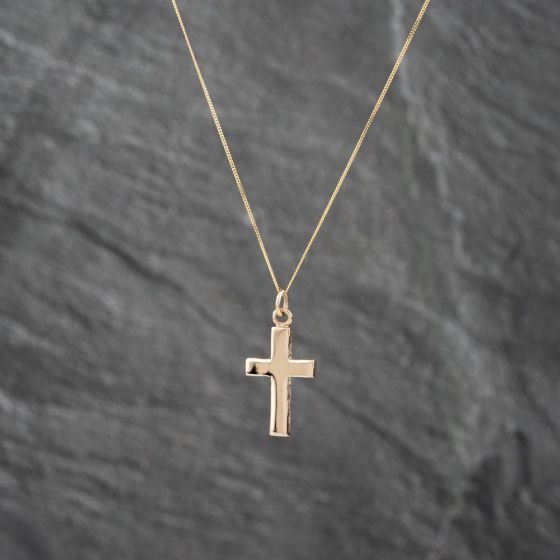 Second Hand 9ct Yellow Gold Plain Cross Pendant & 18 Inch Curb Chain 43141273