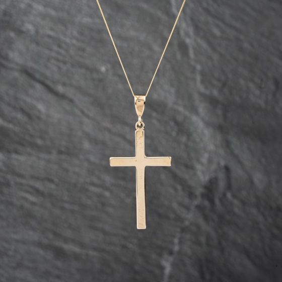Second Hand 9ct Yellow Gold Plain Cross Pendant & 18 Inch Curb Chain 43141274