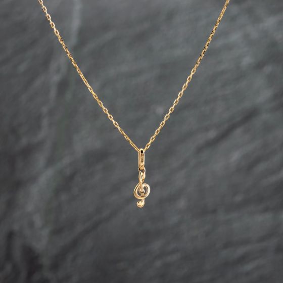Second Hand 9ct Yellow Gold Treble Clef Pendant & 18 Inch Belcher Chain 43141287