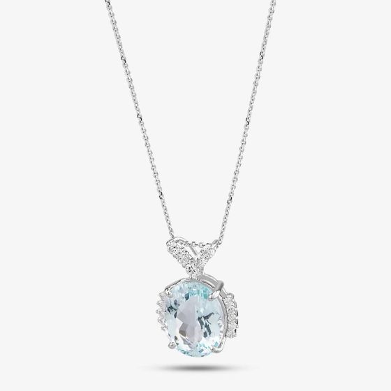 Second Hand Platinum 6.82ct Aquamarine & 0.42ct Brilliant Cut Diamond Pendant & 16 Inch Trace Chain 4314128