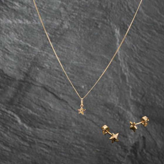 Second Hand Yellow Gold Star Pendant & Earrings Jewellery Set 43141320