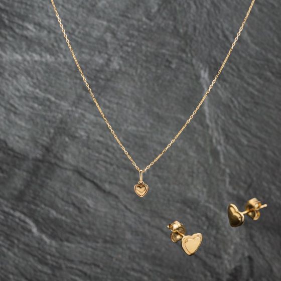 Second Hand Yellow Gold Heart Pendant & Earrings Jewellery Set 43141321