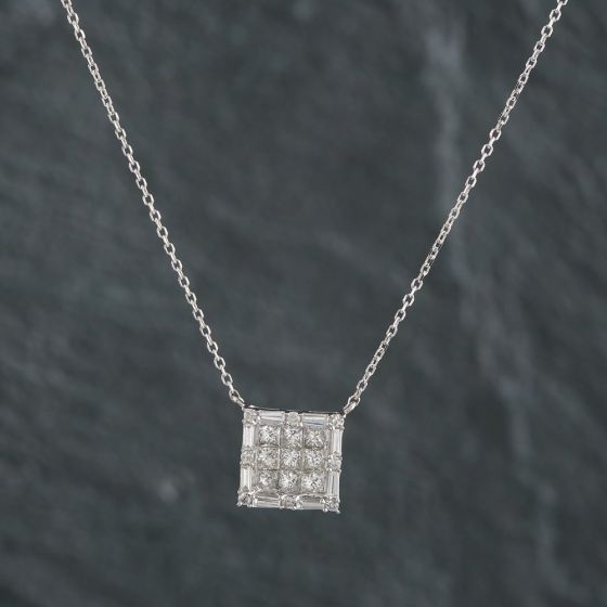 Second Hand 14ct White Gold 0.66ct Diamond Pendant & 18 Inch Trace Chain 4314152