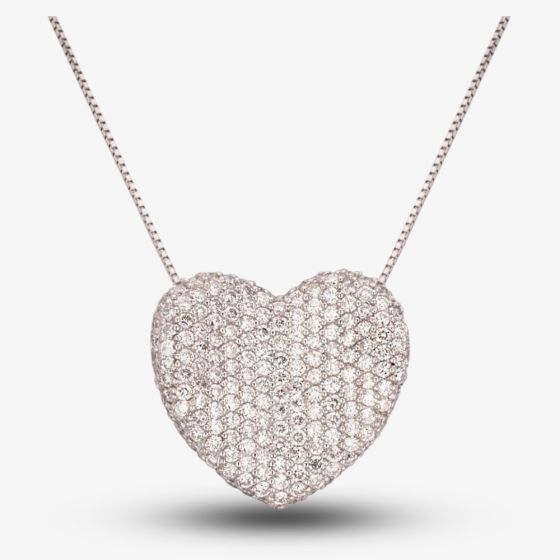 Second Hand Platinum 18 Inch 2.20ct Pave Diamond Heart Necklace 4314181