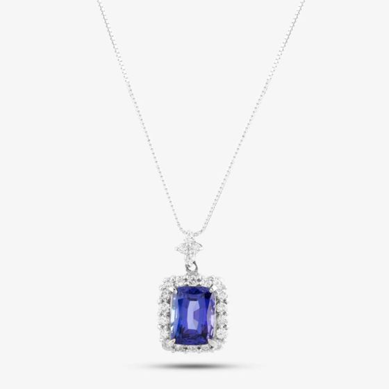 Second Hand Platinum 2.54ct Tanzanite & 0.47ct Diamond Pendant & 18 Inch Box Chain 4314186