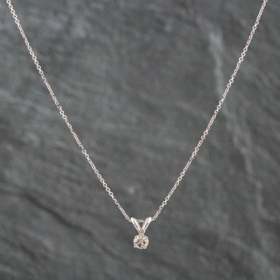 Second Hand White Gold 0.20ct Brilliant Cut Diamond Pendant & 18 Inch Trace Chain 4314191