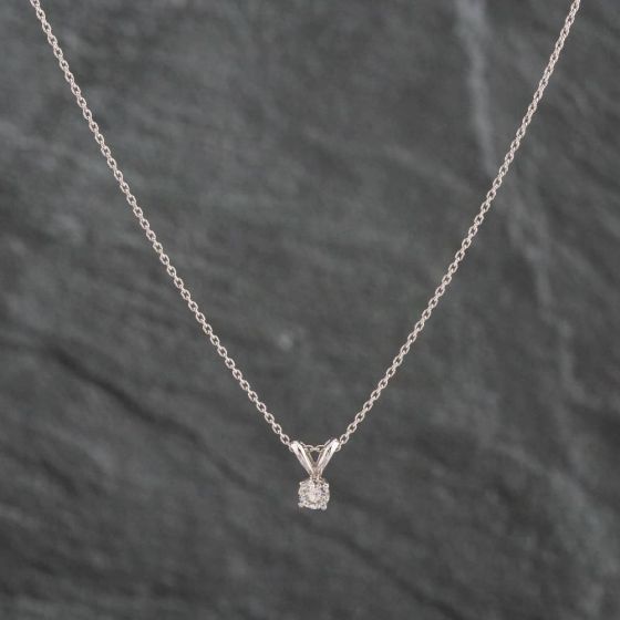 Second Hand White Gold 0.20ct Brilliant Cut Diamond Pendant & 18 Inch Trace Chain 4314194