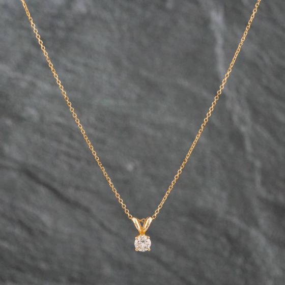 Second Hand Yellow Gold 0.30ct Brilliant Cut Diamond Pendant & 18 Inch Trace Chain 4314209