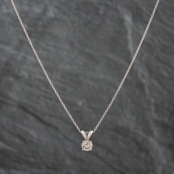 Second Hand White Gold 0.50ct Brilliant Cut Diamond Pendant & 18 Inch Trace Chain 4314211