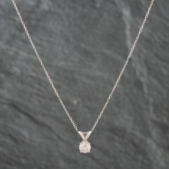 Second Hand White Gold 0.50ct Brilliant Cut Diamond Pendant & 18 Inch Trace Chain 4314214