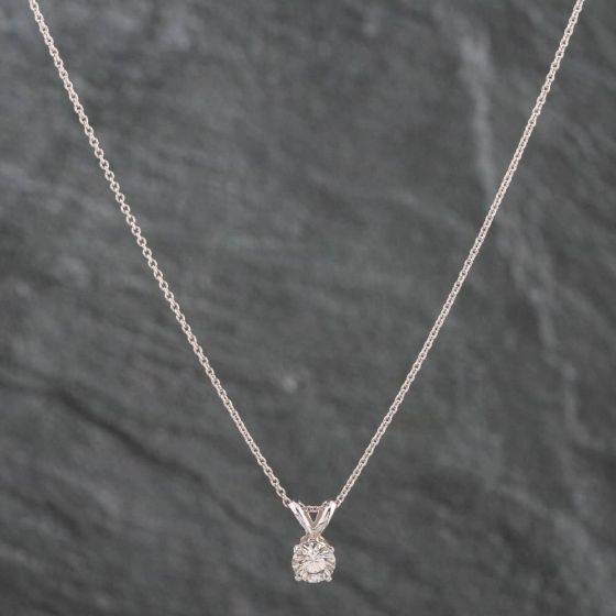 Second Hand White Gold 0.50ct Brilliant Cut Diamond Pendant & 18 Inch Trace Chain 4314222