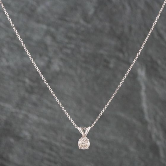 Second Hand White Gold 0.50ct Brilliant Cut Diamond Pendant & 18 Inch Trace Chain 4314225