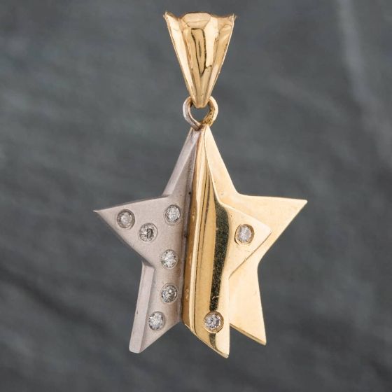 Second Hand 14ct Two Colour Gold 0.35ct Brilliant Cut Diamond Set Star Loose Pendant 4314228