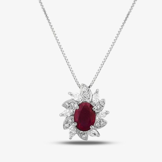 Second Hand Platinum 1.80ct Ruby & 0.45ct Diamond Cluster 18 Inch Necklace 4314252