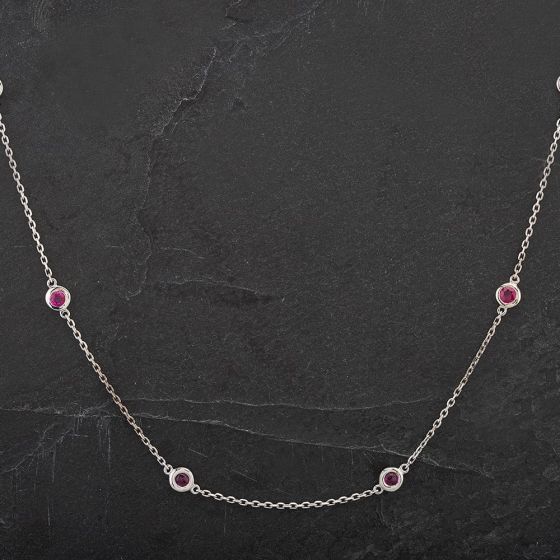 Second Hand 14ct White Gold 18 Inch Ruby Set Necklace 4314459