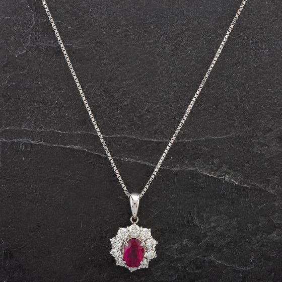 Second Hand Platinum Oval 1.50ct Ruby & 1.01ct Diamond Pendant 4314482