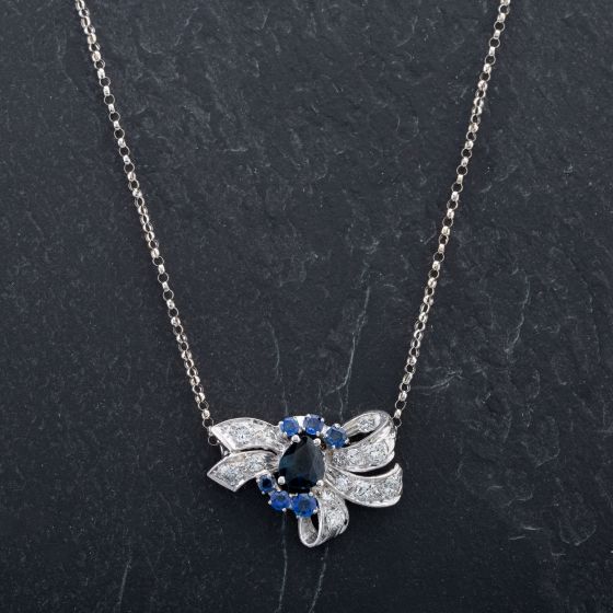 Second Hand 14ct White Gold 14" Sapphire Pendant 4314499