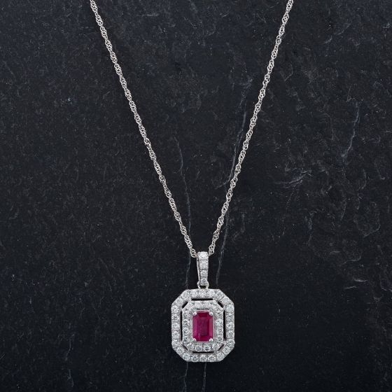 Second Hand 14ct White Gold 16" Ruby Pendant 4314502