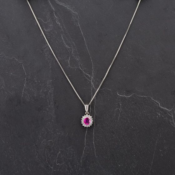Second Hand Platinum Oval 1.41ct Ruby & Brilliant Cut 0.45ct Diamond Pendant & 16 Inch Box Chain 4314504
