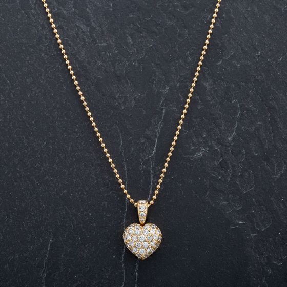 Second Hand 18ct Yellow Gold 16" Diamond Heart Pendant 4314507