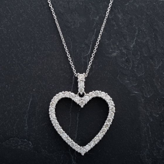 Second Hand 14ct White Gold 16 inch Diamond Heart Pendant 4314516