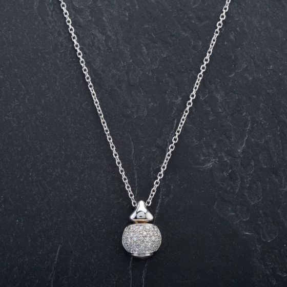 Second Hand 18ct White Gold 16" Diamond Barrel Pendant 4314517