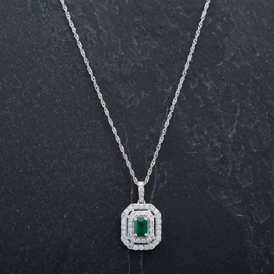 Second Hand 14ct White Gold 16" Emerald Pendant 4314524