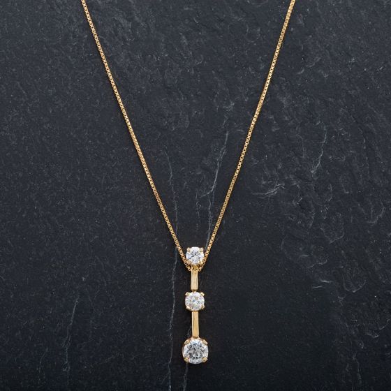 Second Hand 14ct Yellow Gold 16" Three Stone Diamond Pendant 4314525