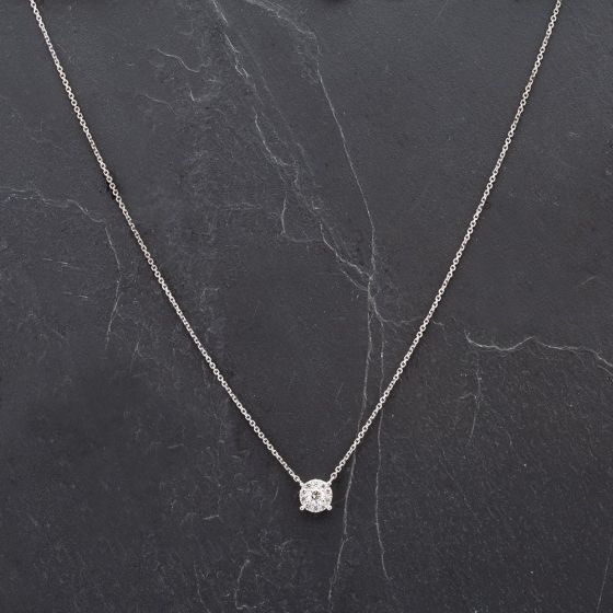 Second Hand 14ct White Gold 18" Round Brilliant Cut Diamond Cluster Pendant 4314534