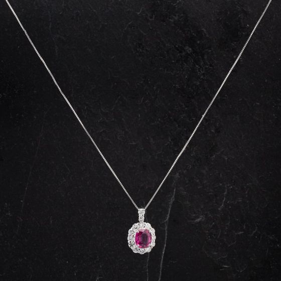 Second Hand Platinum Oval 1.79ct Ruby & 0.86ct Diamond Pendant 4314549