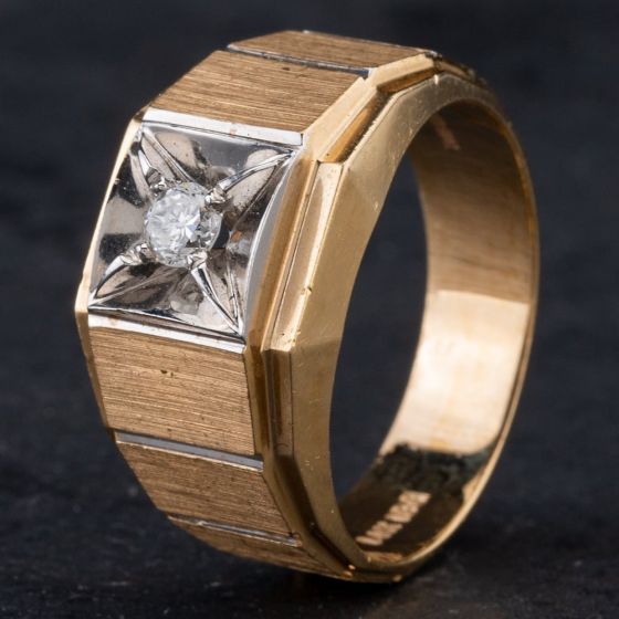 Second Hand 14ct Two Colour Gold Square Diamond Signet Ring 4315002