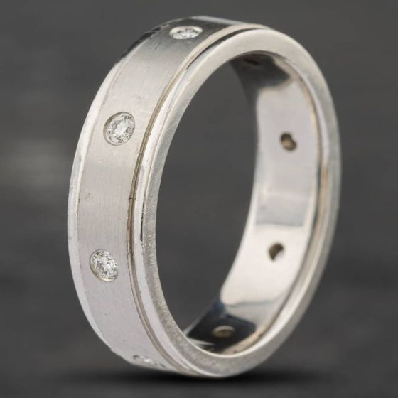 Second Hand Platinum Brilliant Cut Diamond Set Gents Frosted Flat Band Ring 43151006