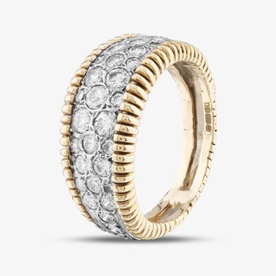 Second Hand 14ct Two Colour Gold Brilliant Cut Diamond Pave Set Gents Graduated Band Ring 43151008