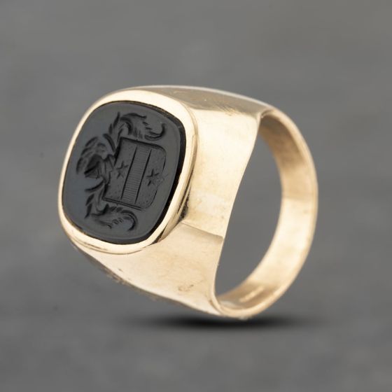 Second Hand 14ct Yellow Gold Onyx Intaglia Engraved Signet Ring 43151021