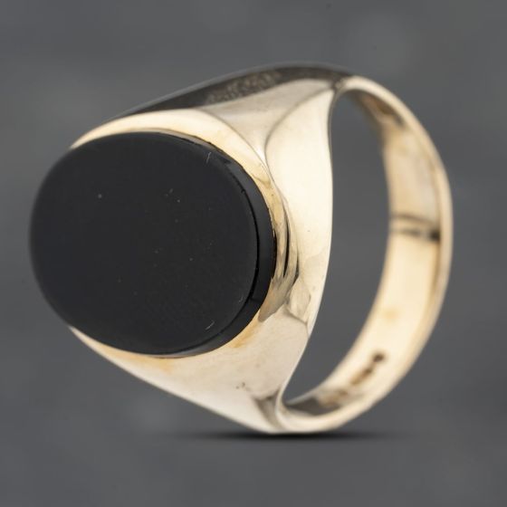Second Hand 9ct Yellow Gold Onyx Large Oval Signet Ring 43151025