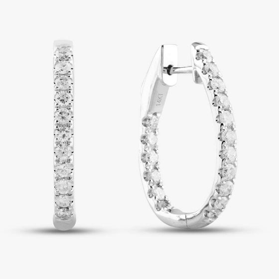 Second Hand 14ct White Gold 1.10ct Brilliant Cut Diamond Oval Hoop Earrings 43170125