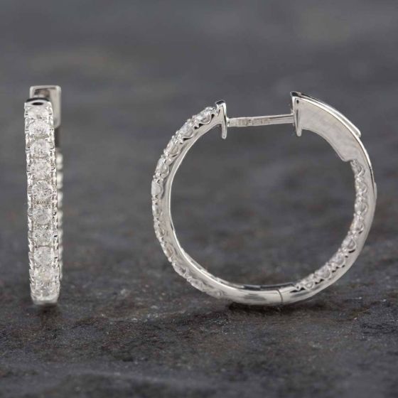 Second Hand 14ct White Gold 0.90ct Brilliant Cut Diamond Hoop Earrings 43170126