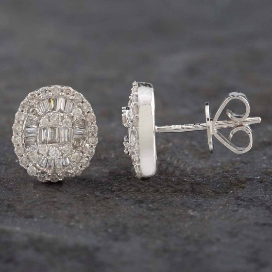 Second Hand 14ct White Gold 0.60ct Diamond Oval Stud Earrings 43170127