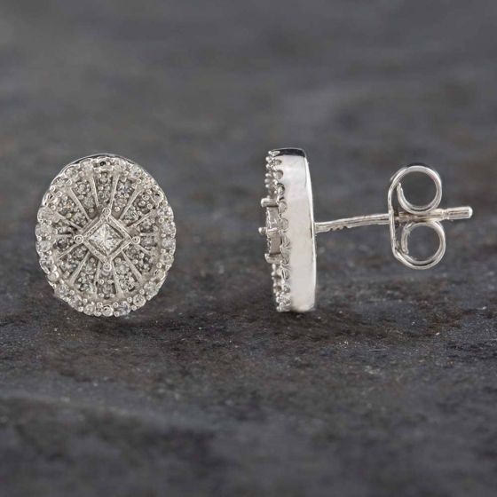 Second Hand 9ct White Gold 0.25ct Diamond Oval Stud Earrings 43170129