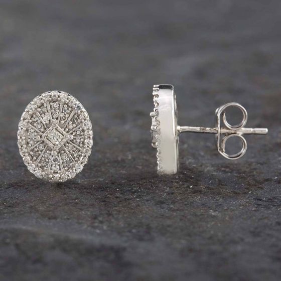 Second Hand 9ct White Gold 0.25ct Diamond Oval Stud Earrings 43170130